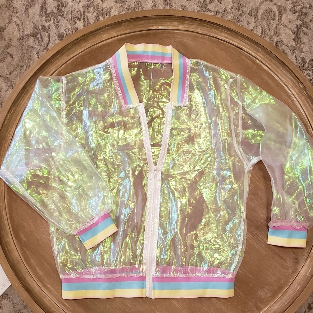 👀 See-thru Iridescent Rainbow Bomber Style Jacket